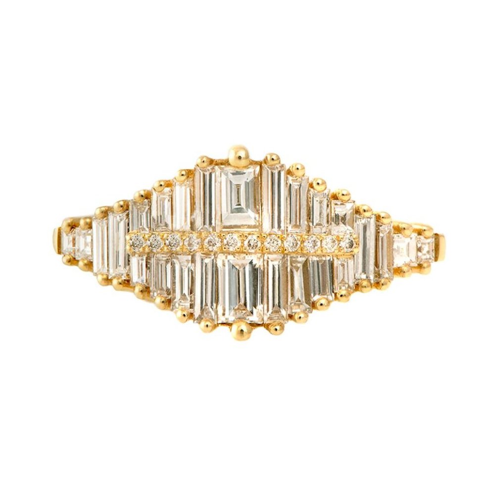 Artemer Gold & Diamond Ring with Baguette and Pave Diamonds
